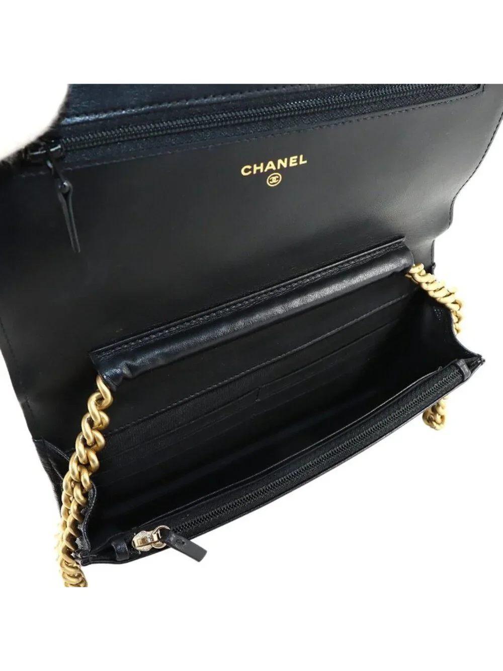 ★SOLD★ Chanel Chain Wallet Caviar Leather Black Gold - Picture 7 of 10